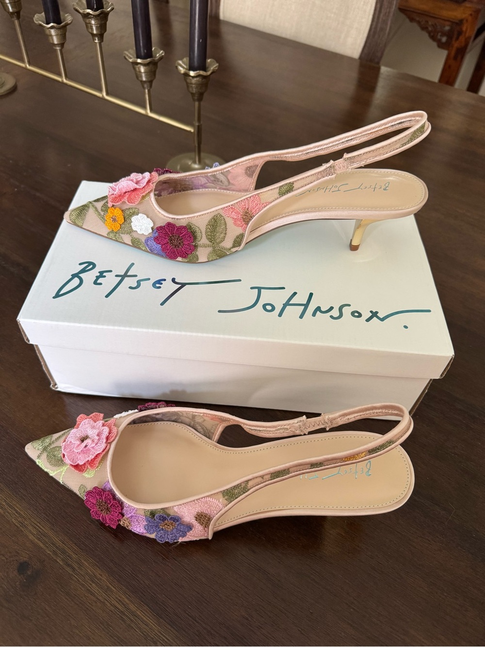 Betsey Johnson Pink Floral Slingback Kitten Heel Pumps